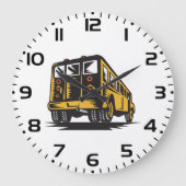 レトロスクールバスヴィンテージ黄 ラージ壁時計 (正面)