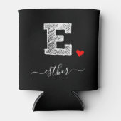 レトロスケッチモノグラムレターE、クーラーボックス 缶クーラー (正面)