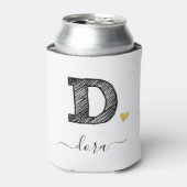 レトロスケッチモノグラム文字D、クーラーボックス 缶クーラー (缶正面)