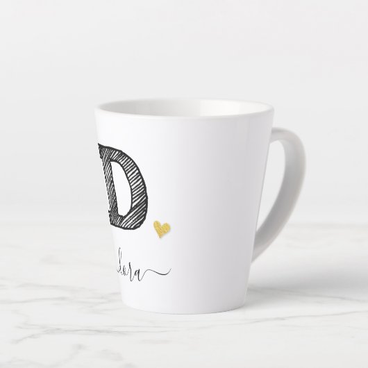 レトロスケッチモノグラム文字D、ラテMug カフェラテマグ (右アングル)