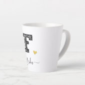 レトロスケッチモノグラム文字F、ラテMug カフェラテマグ (右アングル)