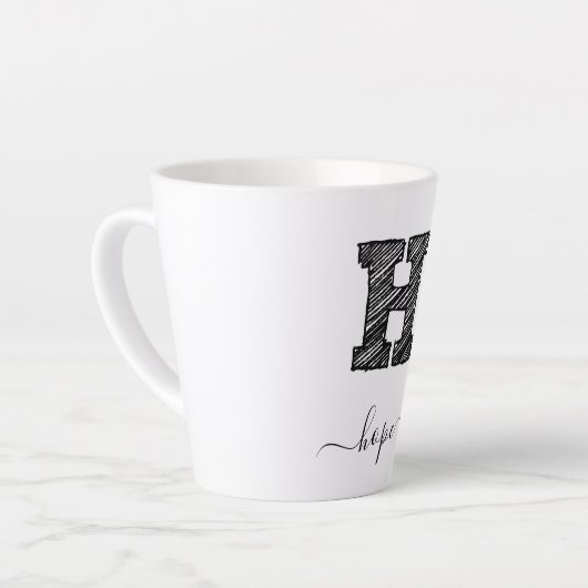 レトロスケッチモノグラム文字H、ラテMug カフェラテマグ (左アングル)