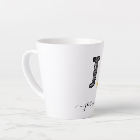 レトロスケッチモノグラム文字J、ラテMug カフェラテマグ (左アングル)