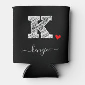 レトロスケッチモノグラム文字K、クーラーボックス 缶クーラー (正面)