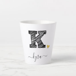 レトロスケッチモノグラム文字K、ラテMug カフェラテマグ