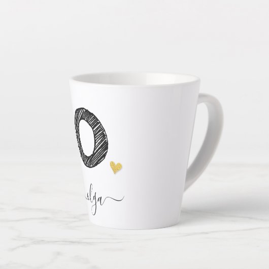 レトロスケッチモノグラム文字O、ラテMug カフェラテマグ (右アングル)