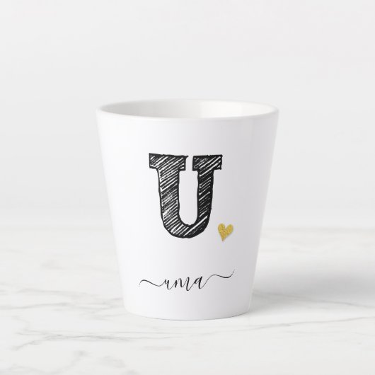 レトロスケッチモノグラム文字U、ラテMug カフェラテマグ (正面)