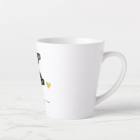 レトロスケッチモノグラム文字X、ラテMug カフェラテマグ (右)