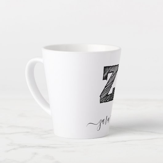 レトロスケッチモノグラム文字Z、ラテMug カフェラテマグ (左アングル)