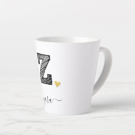 レトロスケッチモノグラム文字Z、ラテMug カフェラテマグ (右アングル)