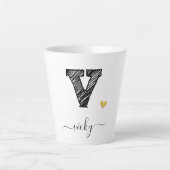 レトロスケッチモノグラムLetter V、ラテMug カフェラテマグ (正面)