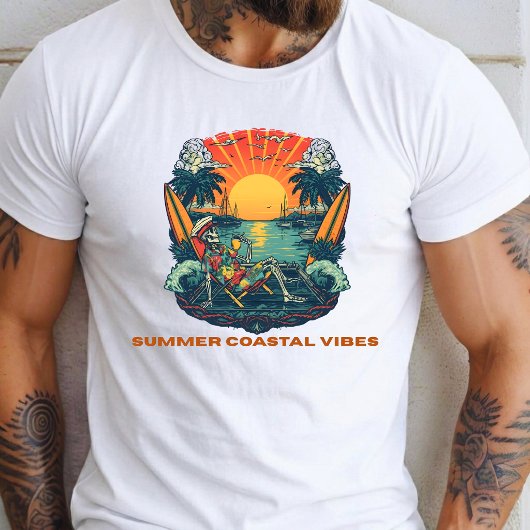 レトロスケルトンサマービーチの雰囲気サンセット Tシャツ