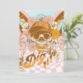 レトロスケルトンボタニカル花模様10代の誕生日 招待状 (スタンド正面)