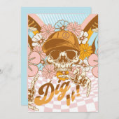 レトロスケルトンボタニカル花模様10代の誕生日 招待状 (正面/裏面)