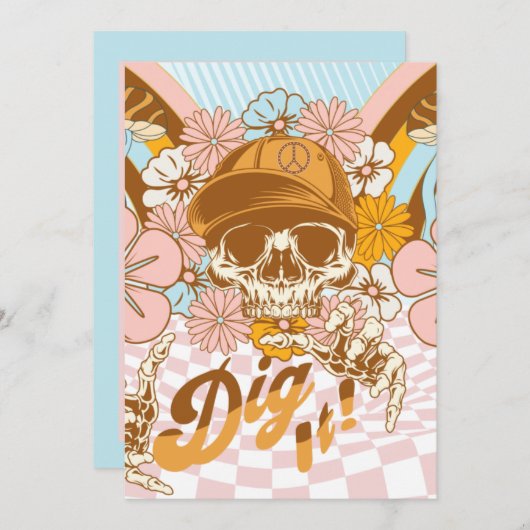 レトロスケルトンボタニカル花模様10代の誕生日 招待状 (正面/裏面)