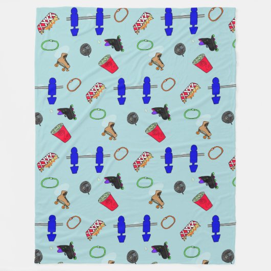 レトロスケートで滑るリンクリケット フリースブランケット (正面)