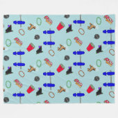 レトロスケートで滑るリンクリケット フリースブランケット (正面(横))