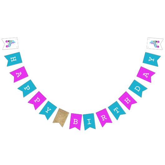 レトロスケートで滑る誕生日パーティー バンティングフラッグ (全)