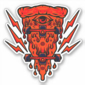 レトロスケートボードピザオレンジ4"キスカットビニル シール (正面)