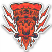 レトロスケートボードピザオレンジ4"キスカットビニル シール (正面)