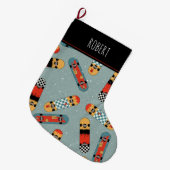 レトロスケートボードブルークールキッズ ラージクリスマスストッキング (正面 (吊り時))