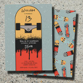 レトロスケートボードブルークールスケートボーダー誕生日 招待状