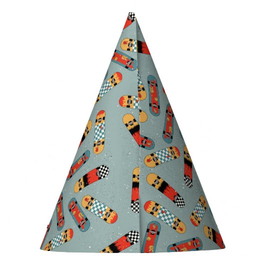 レトロスケートボードブルークールスケートボード誕生日 パーティーハット (裏面)