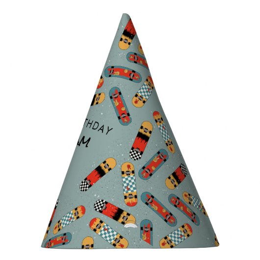 レトロスケートボードブルークールスケートボード誕生日 パーティーハット (右)
