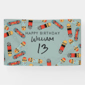 レトロスケートボードブルークールスケートボード誕生日 横断幕 (横)