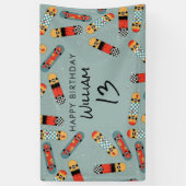 レトロスケートボードブルークールスケートボード誕生日 横断幕 (縦)