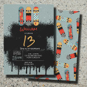 レトロスケートボードブルークールスプレー絵を描誕生日 招待状