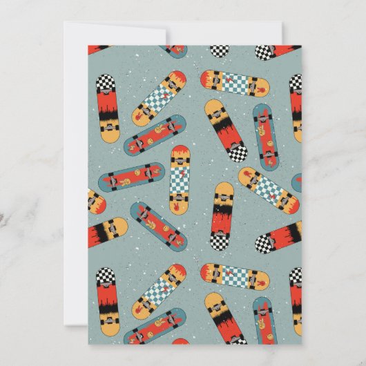 レトロスケートボードブルークールスプレー絵を描誕生日 招待状 (裏面)