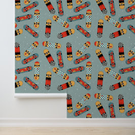 レトロスケートボードブルークールパターンキッズ 壁紙