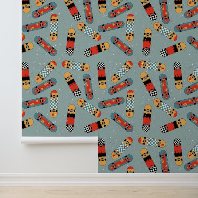 レトロスケートボードブルークールパターンキッズ 壁紙 (アプリケーション)
