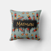 レトロスケートボードブルークールパターン名前をカスタムする クッション (裏面)