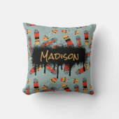 レトロスケートボードブルークールパターン名前をカスタムする クッション (正面)