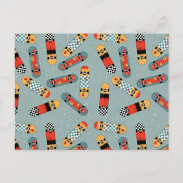 レトロスケートボードブルークールパターン シーズンポストカード