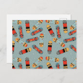 レトロスケートボードブルークールパターン シーズンポストカード (正面/裏面)