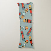 レトロスケートボードブルークールパターン ボディピロー (正面縦)