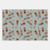 レトロスケートボードブルークールパターン ラッピングペーパーシート (正面3)