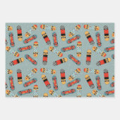 レトロスケートボードブルークールパターン ラッピングペーパーシート (正面2)