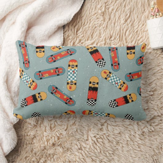 レトロスケートボードブルークールパターン ランバークッション (ブランケット)