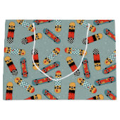 レトロスケートボードブルークールパターン ラージペーパーバッグ (正面)