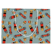 レトロスケートボードブルークールパターン ラージペーパーバッグ (裏面)