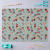 レトロスケートボードブルークールパターン 薄葉紙 (クラフト)