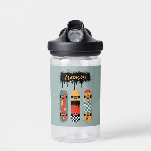 レトロスケートボードブルークール名前をカスタムする ウォーターボトル (正面)