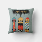 レトロスケートボードブルークール名前をカスタムする クッション (裏面)