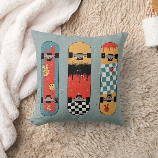 レトロスケートボードブルークール クッション (ブランケット)