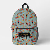 レトロスケートボードブルー名前をカスタムするスクール プリントバックパック (正面)