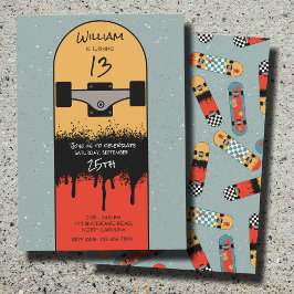 レトロスケートボード ブルー クールスケートボーダー 誕生日 招待状